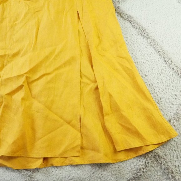 Reformation Midi Dress Womens 6 Mustard Yellow 100% Linen - Picture 2 of 11